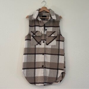 Love Tree Plaid Tunic Vest in Cream and Brown - Size Small